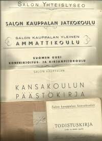 Koulutodistuksia Salon kauppala 1930 -1950 n 10 kpl  - todistus