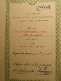 Kokoomuksen  III luokan harrastusmerkki   Tammikuu 28 1961