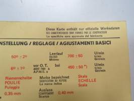 Ford Capri 1300 1969 (Germany) - Sun Electric Corporation -säätöarvokortti, monikielinen - englanti - espanja - saksa - ranska - Technical specifications card