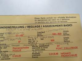Ford Zephyr 4 MK IV 1967 Sun Electric Corporation -säätöarvokortti, monikielinen - englanti - espanja - saksa - ranska - Technical specifications card