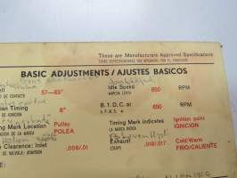 Ford Anglia 1200 1967 Sun Electric Corporation -säätöarvokortti, monikielinen - englanti - espanja - saksa - ranska - Technical specifications card