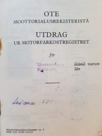 Ote moottorialusrekisteristä Uudenmaan lääniä varten, 1962