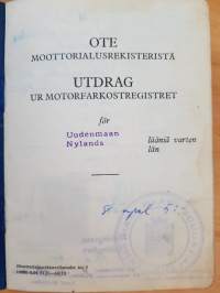 Ote moottorialusrekisteristä Uudenmaan lääniä varten, 1965