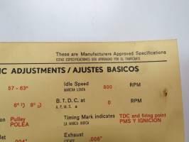 Daf 44 1968 Sun Electric Corporation -säätöarvokortti, monikielinen - englanti - espanja - saksa - ranska -Technical specifications card