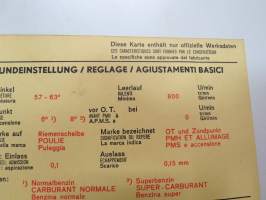 Daf 44 1968 Sun Electric Corporation -säätöarvokortti, monikielinen - englanti - espanja - saksa - ranska -Technical specifications card