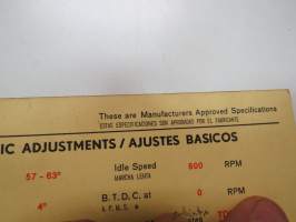 Daf 33 1968 Sun Electric Corporation -säätöarvokortti, monikielinen - englanti - espanja - saksa - ranska -Technical specifications card