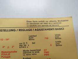 Daf 55 &amp; 55 Coupé 1968 Sun Electric Corporation -säätöarvokortti, monikielinen - englanti - espanja - saksa - ranska -Technical specifications card