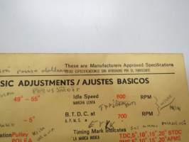 Datsun 1600 1970 Sun Electric Corporation -säätöarvokortti, monikielinen - englanti - espanja - saksa - ranska -Technical specifications card