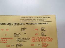 Datsun 1600 1970 Sun Electric Corporation -säätöarvokortti, monikielinen - englanti - espanja - saksa - ranska -Technical specifications card
