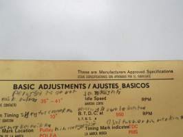 Datsun 2000 1970 Engine L20A Sun Electric Corporation -säätöarvokortti, monikielinen - englanti - espanja - saksa - ranska -Technical specifications card