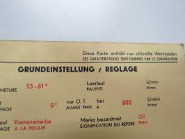 Fiat 1100 D 1964 Sun Electric Corporation -säätöarvokortti, monikielinen - englanti - espanja - saksa - ranska -Technical specifications card