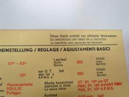 Fiat 124 1969 Special (Type 124 B2. 000) Sun Electric Corporation -säätöarvokortti, monikielinen - englanti - espanja - saksa - ranska -Technical specifications card
