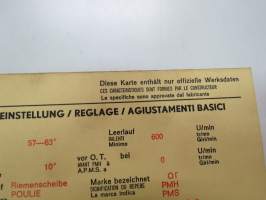 Fiat 850 1967 Super (37 HP) Sun Electric Corporation -säätöarvokortti, monikielinen - englanti - espanja - saksa - ranska -Technical specifications
