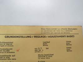 Fiat 128 1970 Sun Electric Corporation -säätöarvokortti, monikielinen - englanti - espanja - saksa - ranska -Technical specifications