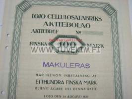 Lojo Cellulosafabriks Aktiebolag, Lojo 1920, 100 mk -osakekirja