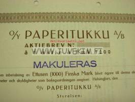 Oy Paperitukku Ab, Helsinki 194? -osakekirja