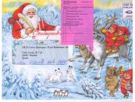Joulupukin  kirje  Espanjaan   1996. Palannut  avaamattomana. Piirtäjä  Marja- Liisa Pitkäranta
