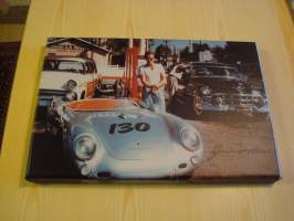 James Dean, viimeinen kuva hänestä ennen kohtalokasta onnettomuutta, Porsche, canvastaulu, koko 20 cm x 30 cm. Teen näitä 50 kpl. Heti valmis lähetettäväksi.
