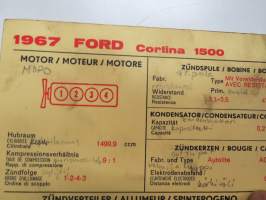 Ford Cortina 1500 1967 Sun Electric Corporation -säätöarvokortti, monikielinen - englanti - espanja - saksa - ranska -Technical specifications