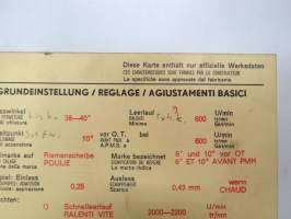 Ford Cortina 1300 1967 Sun Electric Corporation -säätöarvokortti, monikielinen - englanti - espanja - saksa - ranska -Technical specifications