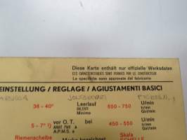 Ford (Germany) 20M 2,0 L HC 1968 Sun Electric Corporation -säätöarvokortti, monikielinen - englanti - espanja - saksa - ranska -Technical specs