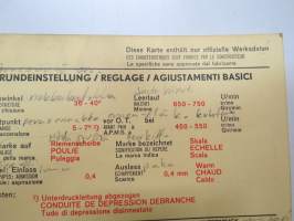 Ford (Germany) 20M 2,0 L LC 1968 Sun Electric Corporation -säätöarvokortti, monikielinen -technical specs