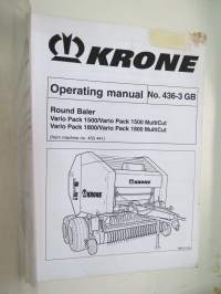 Krone Round Baler Vario Pack 1500 / Multicut, Vario Pack 1800 / Multicut from machine nr. 453 441 -operating manual in english (nr 436-3 GB)