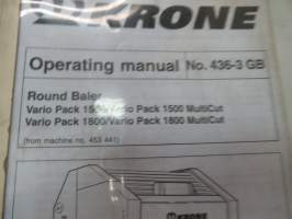 Krone Round Baler Vario Pack 1500 / Multicut, Vario Pack 1800 / Multicut from machine nr. 453 441 -operating manual in english (nr 436-3 GB)