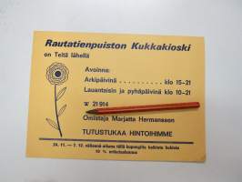 Rautatienpuiston Kukkakioski - omistaa Marjatta Hermansson -mainos / flower shop ad