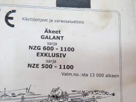 Väderstad Galant sarja NZG 600 - 1100, Exklusiv sarja 500 - 1100 Äkeet valmistusnr. 13 000- Käyttöohjeet &amp; varaosaluettelo -Instructions &amp; parts in finnish