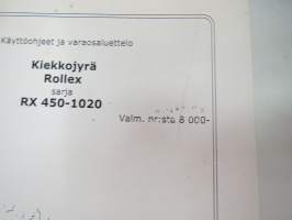 Väderstad Rollex sarja RX 450-1020 Kiekkojyrä valmistusnr. 8 000- Käyttöohjeet &amp; varaosaluettelo -Instructions &amp; parts in finnish