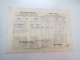 Vesilasku Turun Kaupungin Vesijohdolta - Vattenräkning från Åbo Stads Vattenledning, 31.3.1919 -taustalla kaasukäyttöisten kodinkoneiden mainoskuvia -water bill