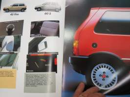 Fiat Uno 45 Fire, 60 S, 70 SL -myyntiesite ruotsiksi / brochure in swedish