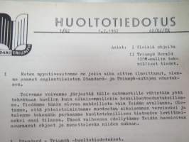 Triumph henkilöautot Herald, Vitesse, Kuriiri, 2000, TR4, Spitfire, ym. - Oy Suomen Autoteollisuus Ab:n tuomien mallien huoltotiedotuksia, tekn tietoja vv. 1962-1966