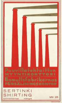 Sertinki  25 m tummanharmaa / Puuvillatehtaitten Myyntikonttori  - tuote-etiketti  17x10 cm vuodelta 1934