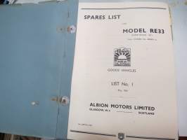 Albion Goods Vehicles - Spre Parts for Model RE33 (Super Reiver) from chassis nr. 69000A... List nr  I, May 1967 -varaosaluettelo