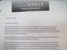 Cadillac Seville 1998 oproduct information -mallivuoden esittelykansio pressikuvineen ym.