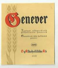 Genever nr 209  taatusti oikeata hollantilaista geneverä - viinaetiketti / Frencellin kivipaino