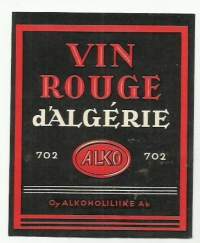 Vin Rouge dÁlgerie nr 702- viinaetiketti viinietiketti / Frencellin kivipaino