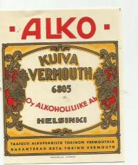 Alko Kuiva Vermouth nr 6805 taatusti aitoa Torinon vermouthia - viinaetiketti / Frencellin kivipaino