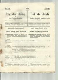 Rekisterilehti 1908 nr 349 - Toiminimiä, Patentteja ja Tavraleimoja varten Suomessa mm Fazer