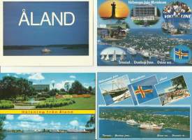 Åland Mariehamn  - paikkakuntakortti postikortti kulkematon  4 eril