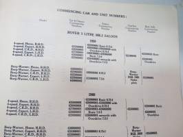 Rover 3 Litre Saloon and Coupé Parts Catalogue -varaosaluettelo