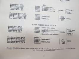 Rover 3 Litre Saloon and Coupé Parts Catalogue -varaosaluettelo