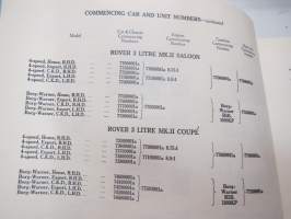Rover 3 Litre Saloon and Coupé Parts Catalogue -varaosaluettelo