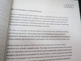 Audi A8 1994 Presse Information -press kitt -mallin lanseeraus- / esittelykansio, mukana 21 pressikuvaa