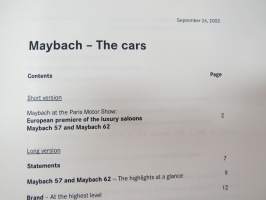 Maybach 57, 62 - The Automobiles - Paris Motor Show 2002 -esittely- / lanseerauskansio pressikuvineen ym. -press kit