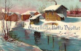 Mylly  - uudenvuodenkortti kulkenut 1913  merkki pois