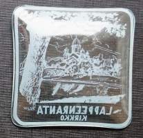 Lappeenranta kirkko  - tuhkakuppi  lasia 8,5x8,5 cm  1950-luku