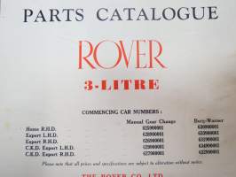 Rover 3-litre 1959 Parts Catalogue -varaosaluettelo
